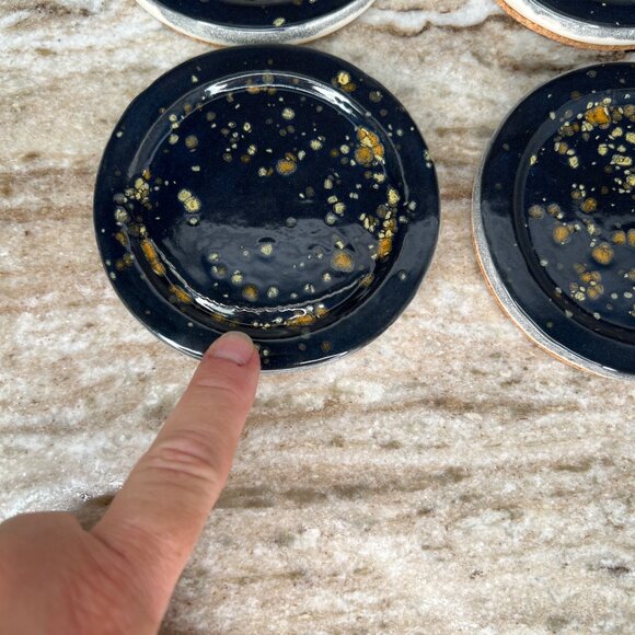 Stoneware Glazed Coasters Mottled Speckled Partridge Feather Spots Set of 4 - Picture 10 of 10